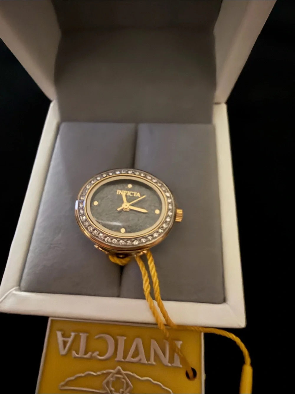 Invicta Angel Gold Tone Crystal Bezel Ring Watch - Black Dial